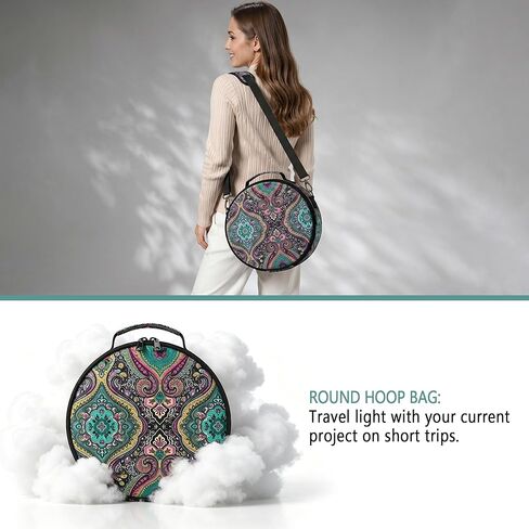 3-in-1 Modular Embroidery Project Bag, Detachable 12 inch Hoop Carrying Case with Accessory Pouch, Water-Resistant Travel Organizer for Stitching Threads and Tools, Paisley in Kuwait