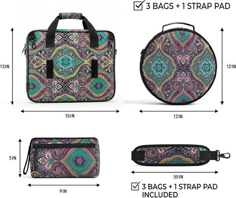 3-in-1 Modular Embroidery Project Bag, Detachable 12 inch Hoop Carrying Case with Accessory Pouch, Water-Resistant Travel Organizer for Stitching Threads and Tools, Paisley in Kuwait