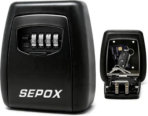 صندوق قفل المفاتيح من الفولاذ المقاوم للصدأ SEPOX® - مجموعة مكونة من 4 أرقام قابلة لإعادة الضبط، شديدة التحمل ومساحة كبيرة، مقاومة للطقس محمولة ومثبتة على الحائط للمنزل، المكتب، الهواء الطلق، وكيل العقارات، سمسار عقارات in Kuwait