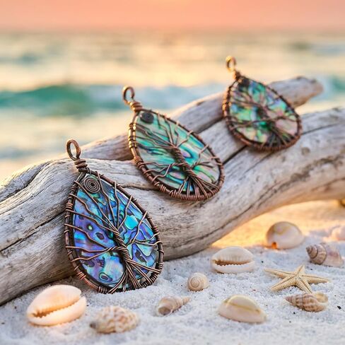 TUMBEELLUWA Tree Pendant Abalone Shell Handmade Copper Wire Wrapped Necklace Assorted Shapes Women Jewelry in Saudi Arabia