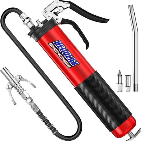 Bravex Grease Gun Heavy Duty 6000 PSI W/Quick Release Coupler Pistol Grip Grease Gun Kit with 14 oz Capacity - 18 inch Flex Hose Red in Kuwait