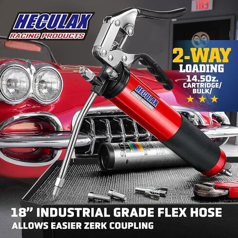 Bravex Grease Gun Heavy Duty 6000 PSI W/Quick Release Coupler Pistol Grip Grease Gun Kit with 14 oz Capacity - 18 inch Flex Hose Red in Kuwait