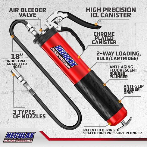 Bravex Grease Gun Heavy Duty 6000 PSI W/Quick Release Coupler Pistol Grip Grease Gun Kit with 14 oz Capacity - 18 inch Flex Hose Red in Kuwait