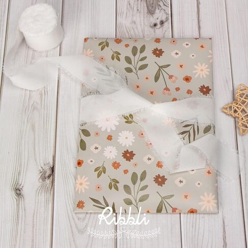 Ribbli White Chiffon Ribbon 1-1/2 inch x 20 Yard Handmade Fringe Chiffon Silk Ribbon, White Ribbon for Wedding Invitations, Bridal Bouquets Wrapping, Flower Arrangement Decoration in Saudi Arabia
