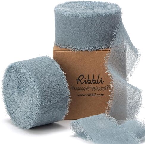 Ribbli White Chiffon Ribbon 1-1/2 inch x 20 Yard Handmade Fringe Chiffon Silk Ribbon, White Ribbon for Wedding Invitations, Bridal Bouquets Wrapping, Flower Arrangement Decoration in Saudi Arabia