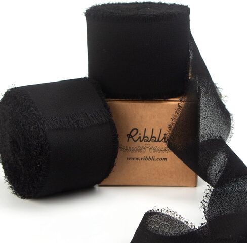 Ribbli White Chiffon Ribbon 1-1/2 inch x 20 Yard Handmade Fringe Chiffon Silk Ribbon, White Ribbon for Wedding Invitations, Bridal Bouquets Wrapping, Flower Arrangement Decoration in Saudi Arabia