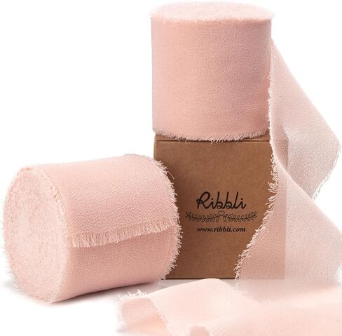 Ribbli White Chiffon Ribbon 1-1/2 inch x 20 Yard Handmade Fringe Chiffon Silk Ribbon, White Ribbon for Wedding Invitations, Bridal Bouquets Wrapping, Flower Arrangement Decoration in Saudi Arabia