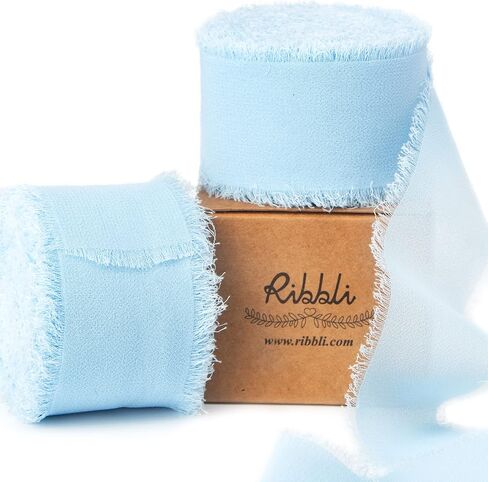 Ribbli White Chiffon Ribbon 1-1/2 inch x 20 Yard Handmade Fringe Chiffon Silk Ribbon, White Ribbon for Wedding Invitations, Bridal Bouquets Wrapping, Flower Arrangement Decoration in Saudi Arabia