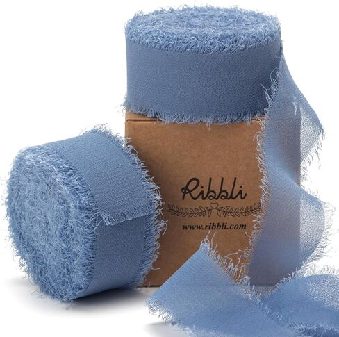 Ribbli White Chiffon Ribbon 1-1/2 inch x 20 Yard Handmade Fringe Chiffon Silk Ribbon, White Ribbon for Wedding Invitations, Bridal Bouquets Wrapping, Flower Arrangement Decoration in Saudi Arabia