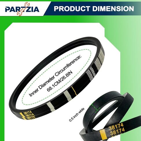 38174 Washer Drive Belt - Compatible with Amana Maytag Speed Queen Washers - Replaces 27001006 WP27001006, 40053601, 40053606, PS11740577 Washer Spin and Agitate Belt in Kuwait