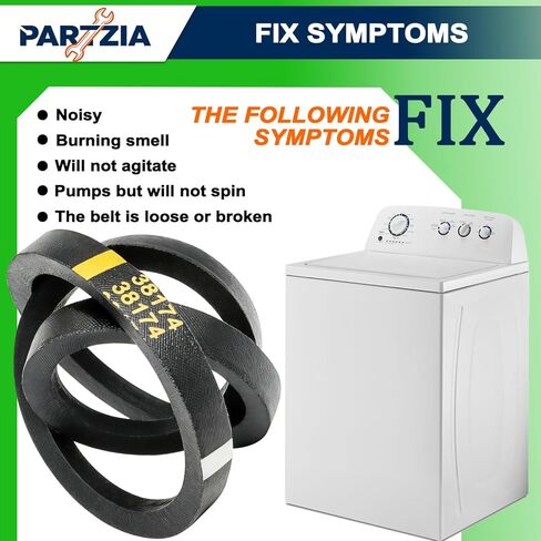 38174 Washer Drive Belt - Compatible with Amana Maytag Speed Queen Washers - Replaces 27001006 WP27001006, 40053601, 40053606, PS11740577 Washer Spin and Agitate Belt in Kuwait