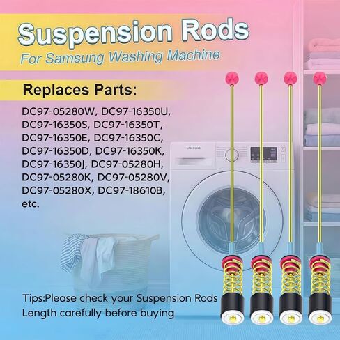 Upgraded DC97-16350U DC97-16350T Washer Suspension Rods Kit for Samsung Top Load Washer – Heavy Duty Stainless Steel & Enhanced Spring, Fits WA50R / WA45T / WA45H / WA45N Series (4 PCS) in Kuwait