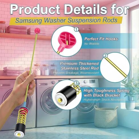 Upgraded DC97-16350U DC97-16350T Washer Suspension Rods Kit for Samsung Top Load Washer – Heavy Duty Stainless Steel & Enhanced Spring, Fits WA50R / WA45T / WA45H / WA45N Series (4 PCS) in Kuwait