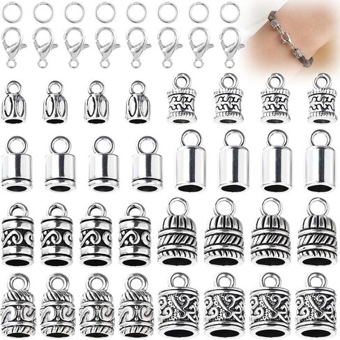 112pcs Tibetan Style Cord End Caps, Silver Metal End Caps with Lobster Claps & Jump Rings, Antique Crimp Beads Supplies for Bracelet Necklace Jewelry Making- 8 Styles in Kuwait