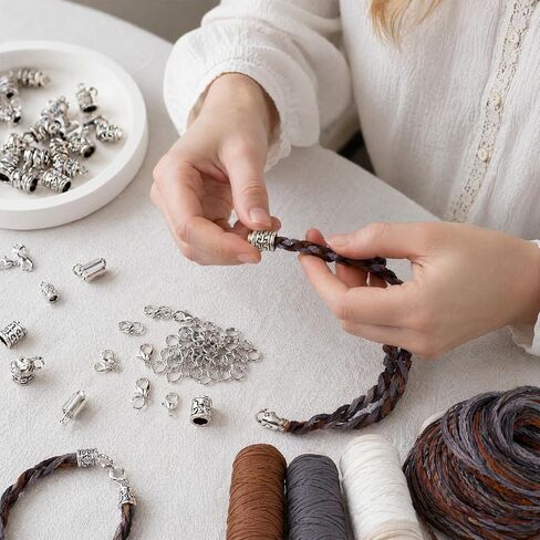 112pcs Tibetan Style Cord End Caps, Silver Metal End Caps with Lobster Claps & Jump Rings, Antique Crimp Beads Supplies for Bracelet Necklace Jewelry Making- 8 Styles in Kuwait