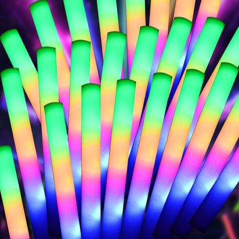 55 قطعة من أعواد التوهج الإسفنجية LED من pelreame، أعواد مضيئة من الإسفنج 3 أوضاع من وميض الألوان، مستلزمات الحفلات المتوهجة في الظلام لأعياد الميلاد، وحفلات الزفاف، والحفلات، والكرنفال، والعام الجديد، والحفلات الموسيقية، وعيد الهالوين in Kuwait