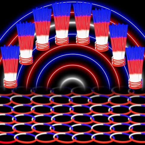 Glow Sticks Bulk 4th of July Party Favors 50 Pack 8" Red White Blue Glow in the Dark Party Supplies Neon Party Decorations Glow Necklaces Bracelets for Kids Adults Patriotic Fourth of July Accessories in Kuwait