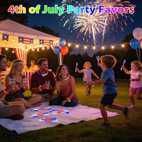 Glow Sticks Bulk 4th of July Party Favors 50 Pack 8" Red White Blue Glow in the Dark Party Supplies Neon Party Decorations Glow Necklaces Bracelets for Kids Adults Patriotic Fourth of July Accessories in Kuwait