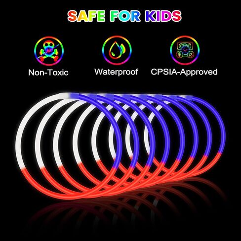 Glow Sticks Bulk 4th of July Party Favors 50 Pack 8" Red White Blue Glow in the Dark Party Supplies Neon Party Decorations Glow Necklaces Bracelets for Kids Adults Patriotic Fourth of July Accessories in Kuwait