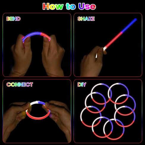 Glow Sticks Bulk 4th of July Party Favors 50 Pack 8" Red White Blue Glow in the Dark Party Supplies Neon Party Decorations Glow Necklaces Bracelets for Kids Adults Patriotic Fourth of July Accessories in Kuwait