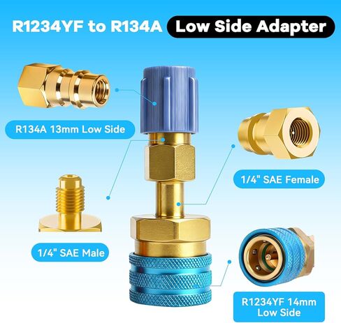 R1234YF Adapter Kit R1234YF to R134A Quick Coupler R1234YF Refrigerant Recharge Kit High/Low Side Connector Conversion Kit for Car A/C System Evacuation Recharging in Kuwait