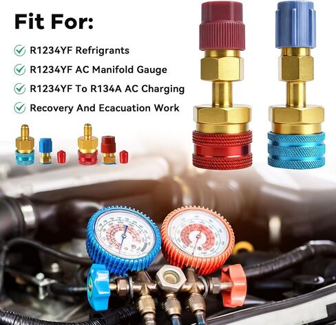 R1234YF Adapter Kit R1234YF to R134A Quick Coupler R1234YF Refrigerant Recharge Kit High/Low Side Connector Conversion Kit for Car A/C System Evacuation Recharging in Kuwait