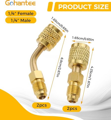 2 قطعة محولات A2L R32 R454B، 2 قطعة R32 R454B محول نحاسي للتبريد، 1/4 بوصة أنثى إلى 1/4 بوصة ذكر تركيبات مضيئة HVAC تركيبات توصيل سريعة للخزانات وأنظمة الانقسام مستقيمة و45 درجة محولات شحن HVAC in Kuwait