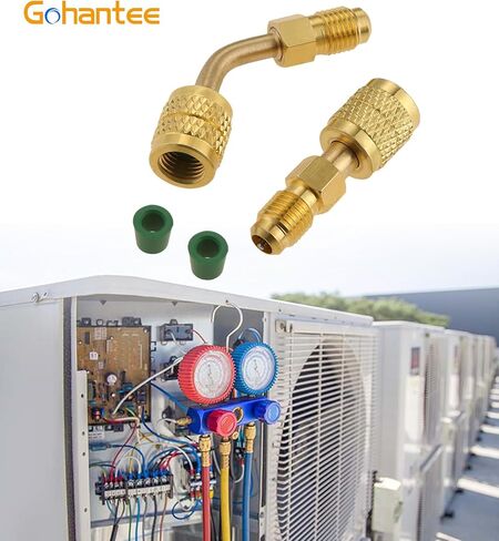 2 قطعة محولات A2L R32 R454B، 2 قطعة R32 R454B محول نحاسي للتبريد، 1/4 بوصة أنثى إلى 1/4 بوصة ذكر تركيبات مضيئة HVAC تركيبات توصيل سريعة للخزانات وأنظمة الانقسام مستقيمة و45 درجة محولات شحن HVAC in Kuwait