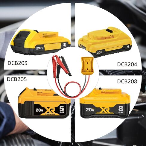 مشبك كابل القفز مع محول، متوافق مع De. Walt 20V Battery Jump Start 2FT 8AWG كابل سيليكون لتعزيز السيارة مقاوم لدرجة الحرارة 200 درجة فهرنهايت لملحقات بدء تشغيل البطارية لأداة السيارات in Kuwait