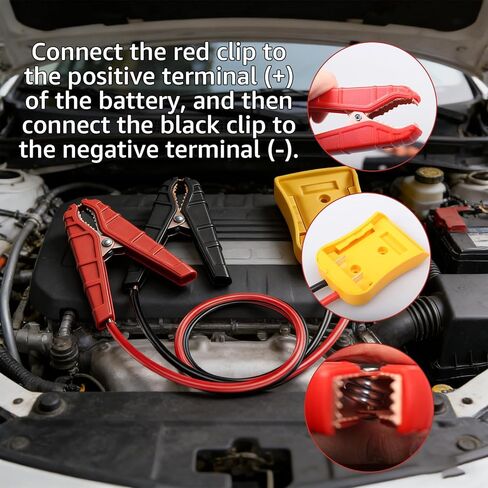 مشبك كابل القفز مع محول، متوافق مع De. Walt 20V Battery Jump Start 2FT 8AWG كابل سيليكون لتعزيز السيارة مقاوم لدرجة الحرارة 200 درجة فهرنهايت لملحقات بدء تشغيل البطارية لأداة السيارات in Kuwait