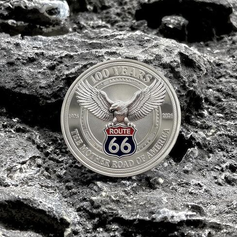 Route 66 Centennial Commemorative Coin (1926-2026) - 100th Anniversary The Mother Road Challenge Coin, 3D Engraved Souvenir Medallion with Eagle & Classic Cars, Collectible Travel Gift for Men in Kuwait