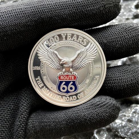 Route 66 Centennial Commemorative Coin (1926-2026) - 100th Anniversary The Mother Road Challenge Coin, 3D Engraved Souvenir Medallion with Eagle & Classic Cars, Collectible Travel Gift for Men in Kuwait