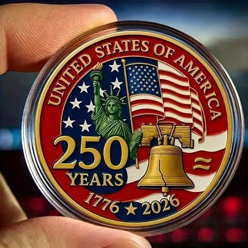 250th Anniversary Commemorative Coin 1776-2026 - US Semiquincentennial Challenge Coin, Patriotic Statue of Liberty & Liberty Bell Souvenir Gift in Kuwait