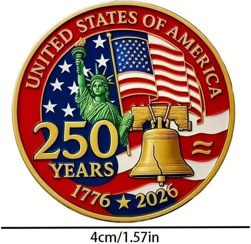 250th Anniversary Commemorative Coin 1776-2026 - US Semiquincentennial Challenge Coin, Patriotic Statue of Liberty & Liberty Bell Souvenir Gift in Kuwait