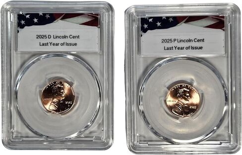 2025 P & D Lincoln Shield Cent, 2 Coin Set, Last Year of Issue, Uncirculated in Acrylic Slab in Kuwait