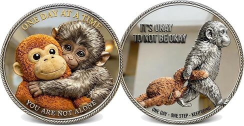 Punch Monkey Challenge Coin 1.6Inches Emotional Support Coin Double‑Sided Collectible Token Inspirational Mental Health Motivational Encouragement Anxiety Depression Recovery Gift(1Pcs) in Kuwait
