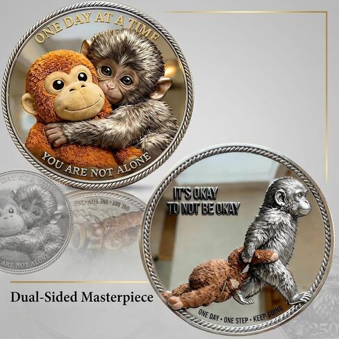 Punch Monkey Challenge Coin 1.6Inches Emotional Support Coin Double‑Sided Collectible Token Inspirational Mental Health Motivational Encouragement Anxiety Depression Recovery Gift(1Pcs) in Kuwait