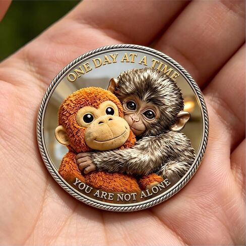 Punch Monkey Challenge Coin 1.6Inches Emotional Support Coin Double‑Sided Collectible Token Inspirational Mental Health Motivational Encouragement Anxiety Depression Recovery Gift(1Pcs) in Kuwait