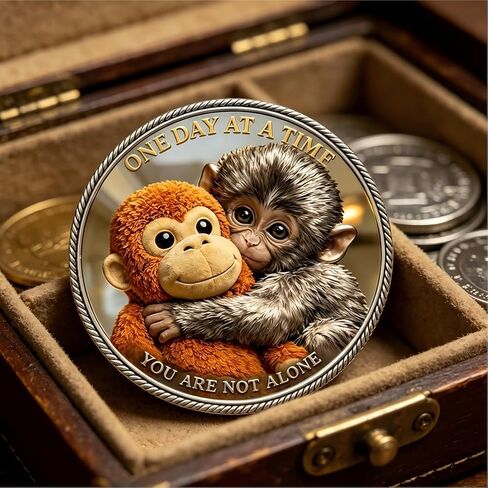 Punch Monkey Challenge Coin 1.6Inches Emotional Support Coin Double‑Sided Collectible Token Inspirational Mental Health Motivational Encouragement Anxiety Depression Recovery Gift(1Pcs) in Kuwait