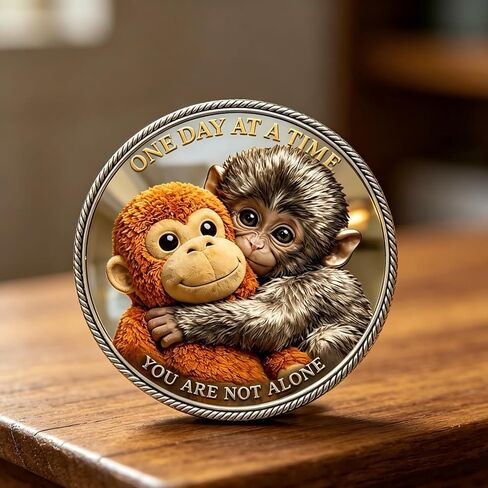 Punch Monkey Challenge Coin 1.6Inches Emotional Support Coin Double‑Sided Collectible Token Inspirational Mental Health Motivational Encouragement Anxiety Depression Recovery Gift(1Pcs) in Kuwait