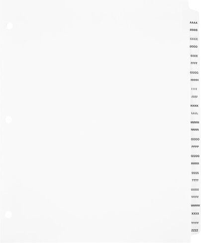فواصل المعروضات من Exhibitindexes® AAAA-ZZZZ (4A-4Z) - علامات تبويب جريئة على طراز AVE مثقوبة بثلاث فتحات - مصنوعة في الولايات المتحدة الأمريكية بحجم حرف in Kuwait