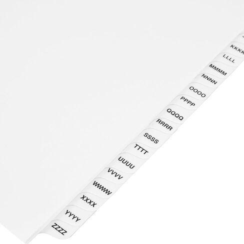 فواصل المعروضات من Exhibitindexes® AAAA-ZZZZ (4A-4Z) - علامات تبويب جريئة على طراز AVE مثقوبة بثلاث فتحات - مصنوعة في الولايات المتحدة الأمريكية بحجم حرف in Kuwait