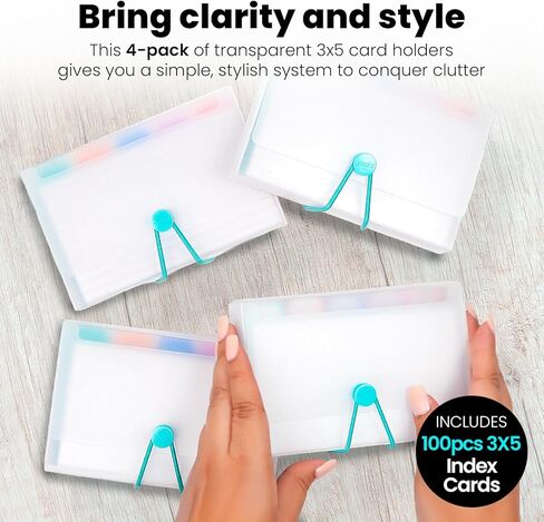 Yoobi Index Legal Dividers Card Holder Set 3x5 – Pack of 4 with Storage Cases & Tab Dividers – Holds 100 Cards Each – Colorful Note Card Organizer for Students, Teachers & Office Use in Kuwait