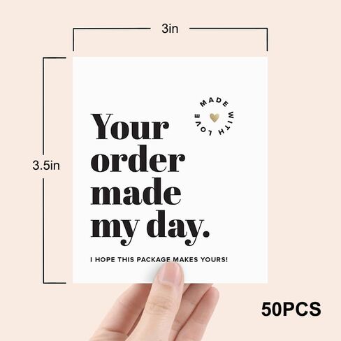 50PCS Your Order Made My Day Cards, Thank You Cards for Small Business, 3" x 3.5" Customer Appreciation Card for Shop, Online Retailers, Business Supplies and Local Stores in Kuwait