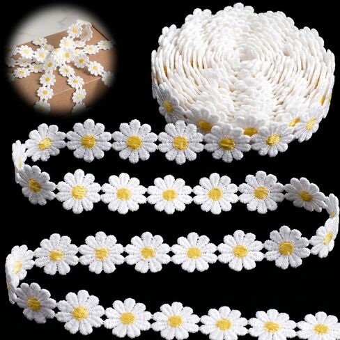 5 Yards Lace Trim Ribbon for Sewing, 0.6In Wide Vintage White Crochet Lace Ribbon, Embroidery Trim for DIY Crafts, Clothing, Curtain, Wedding Decoration, Bow Making in Kuwait