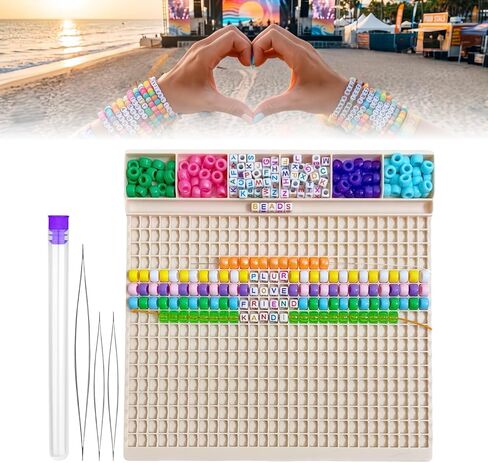 Pony Beads Fast Stringing Tray for 6×9mm Pony & 6×6mm Letter Beads - Kandi Bead Bracelet Making Board Tray with 3 Beading Needles & Storage Tube for EDM Party Music Festivals & DIY Gifts in Kuwait