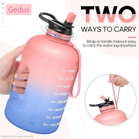 Large 74 oz/Half Gallon Motivational Water Bottle with 2 Lids (Chug and Straw), BPA Free Sports Drink Water Jug with Time Marker for Camping Sports Workouts and Outdoor Activity in Saudi Arabia