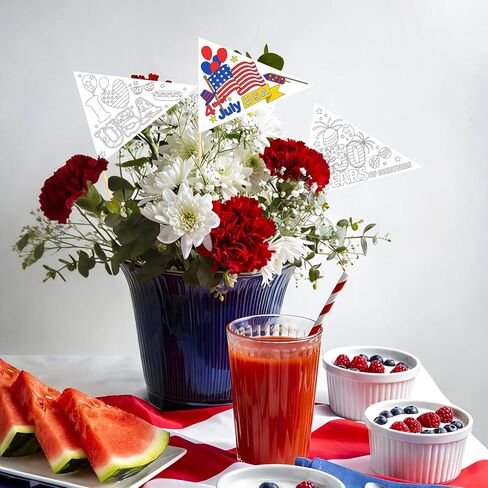 60 Sets 4th of July DIY Coloring Patriotic Pennant Flags Bulk 250th Anniversary 1776-2026 USA Independence Day Crafts with Sticks Patriotic Triangle Flags for Parades Home Arts Activities in Kuwait