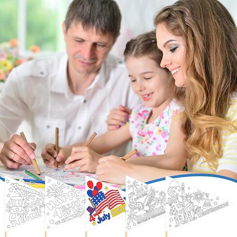 60 Sets 4th of July DIY Coloring Patriotic Pennant Flags Bulk 250th Anniversary 1776-2026 USA Independence Day Crafts with Sticks Patriotic Triangle Flags for Parades Home Arts Activities in Kuwait