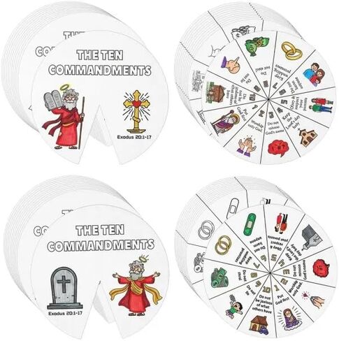 Lihaohaoxi Ten Commandments Coloring Craft - 24 مجموعة من الحرف اليدوية المسيحية لتلوين مجموعة عجلة الفن الديني الخاصة بك، 10 وصايا بطاقات فنية DIY لمستلزمات VBS in Kuwait
